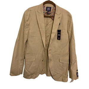 THE SAVILE ROW Sloane Chambray Cotton Brit Slim Suit Jacket Blazer 40R Tan NWT